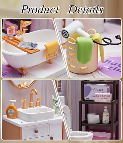 1 24 Scale Tiny House Bathroom DIY Miniature House Kit with Roof & LED Light