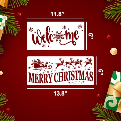 Christmas Doormat Stencils Christmas Stencils for Crafts Reusable (12 Count)