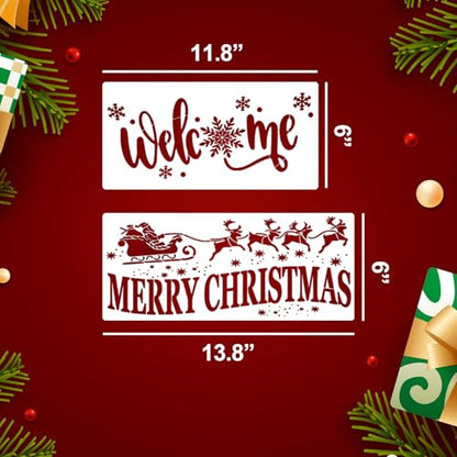 Christmas Doormat Stencils Christmas Stencils for Crafts Reusable (12 Count)