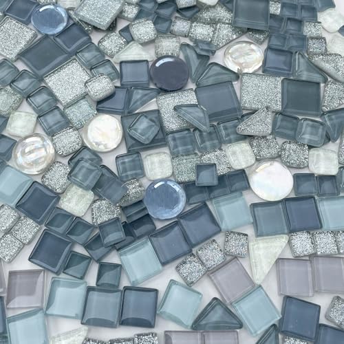 1.1 LB Gray Irregular Glass Mosaic Tiles with Backing (17.6 Ounce)