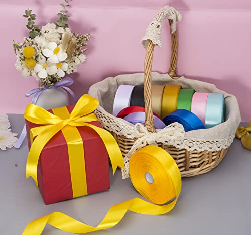 1 Inch Yellow Solid Satin Ribbon for Gift Wrapping