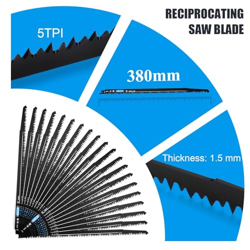 10Pack 15inch 5TPI Woodcutting Reciprocating Saw Blades Set (10 Count)