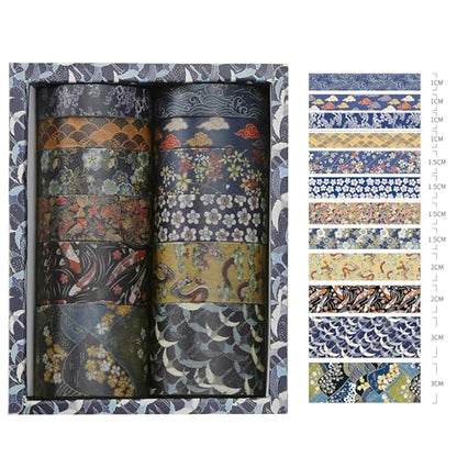 12 Rolls Kyoto Charm Washi Tape Set Japanese Arts Adhesive Tapes Geometric Garden Decorative Masking Tape Sets for Craft (12 Count)