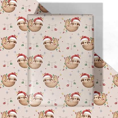 Sloth Christmas Wrapping Paper Sheet (30 Sq Ft)