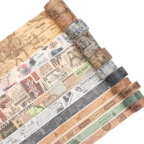 Vintage Washi Tape Set 10 Rolls Wide Decorative Antique Map Stamp Newspaper Masking Tapes for Arts