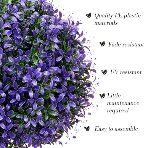 2Pack UV Resistant Purple Artificial Boxwood Topiary Fake Plant (2 Count)