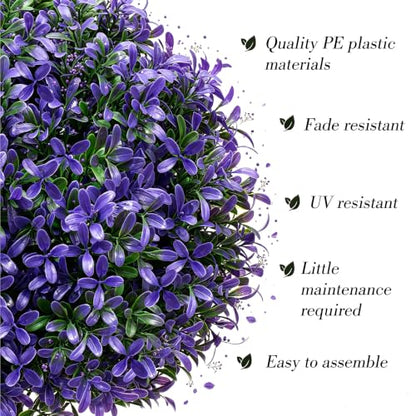 2Pack UV Resistant Purple Artificial Boxwood Topiary Fake Plant (2 Count)