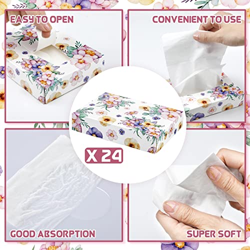 24 Packs 960 Sheets Tissue Cube Car Facial Boxes Disposable Facial Travel Tissues Holder Soft Watercolor Boxes 2 Ply 40 Sheets for Wedding Household Car Kitchen Bathroom (960 Count)