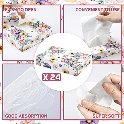 24 Packs 960 Sheets Tissue Cube Car Facial Boxes Disposable Facial Travel Tissues Holder Soft Watercolor Boxes 2 Ply 40 Sheets for Wedding Household Car Kitchen Bathroom (960 Count)