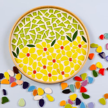 454g (1 LB) Mosaic Tiles for Crafts Bulk Mini Pebbles Ceramic Tile Mosaic Supplies, Broken Small Tiles for Mosaics Kits for DIY Mosaic Making Art Craft Red, Yellow Orange(OP586) (220 Count)