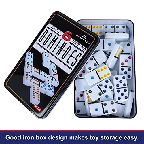 Double 6 Dominos Set for Adults with Tin Box Storage