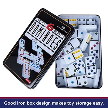 Double 6 Dominos Set for Adults with Tin Box Storage