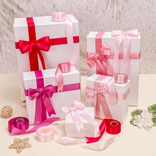 1-1/2 Inch Single-Faced Pink Satin Ribbons for Crafts Gift Wrapping Wedding | 6 Rolls Assorted Ribbons for Flower Bouquet Invitations Bridal Shower Hair Bows Garland Party Decor