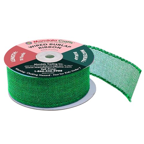 1 1 2 Inch Wide Green Wired Burlap Ribbon for Crafts (30 Foot)