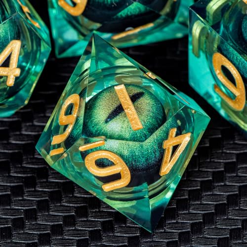 DND Resin Dice Dragon Eye Liquid Core Polyhedral D and D Dice Set with Gift Box