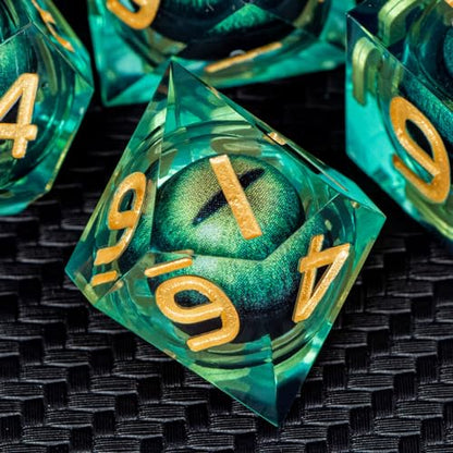 DND Resin Dice Dragon Eye Liquid Core Polyhedral D and D Dice Set with Gift Box