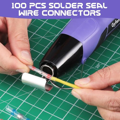 Mini Heat Gun with 100PCS Solder Seal Connectors & 200PCS Shrink Tubing