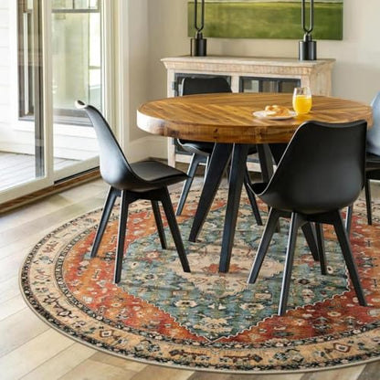 Felice Boho Tribal Round Rugs 6ft Washable Living Room Area Rug