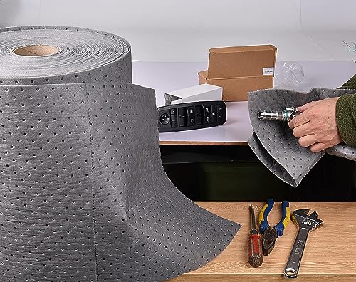 Premium Polypropylene 150' L x 15" W Absorbent Mat Roll Gray Heavy Weight Oil Absorbing Mats Universal Oil for Absorbing Oils