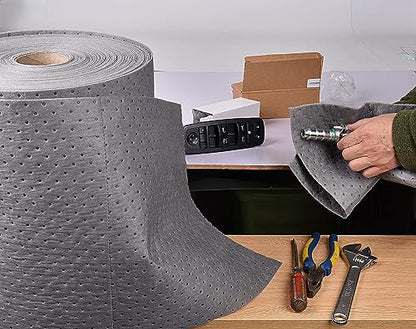 Premium Polypropylene 150' L x 15" W Absorbent Mat Roll Gray Heavy Weight Oil Absorbing Mats Universal Oil for Absorbing Oils