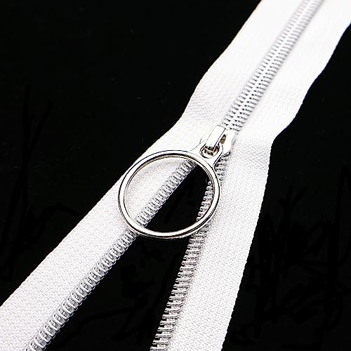 5 Silver Metallic Nylon Coil Zippers by The Yard Bulk 10 Yards White Zipper Tape with 25pcs Silver Ring Pull Sliders for DIY Sewing Tailor Craft Bag