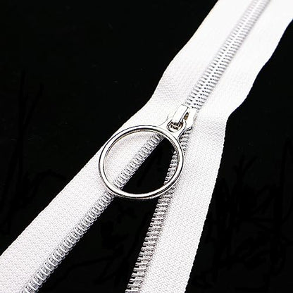 5 Silver Metallic Nylon Coil Zippers by The Yard Bulk 10 Yards White Zipper Tape with 25pcs Silver Ring Pull Sliders for DIY Sewing Tailor Craft Bag