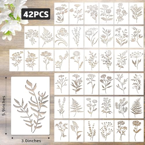 Flower Stencils for Painting Reusable 42PCS Wall Stencil for Crafts Leaf Stencils Templates for DIY Home Decor Art Projects (42 Count)