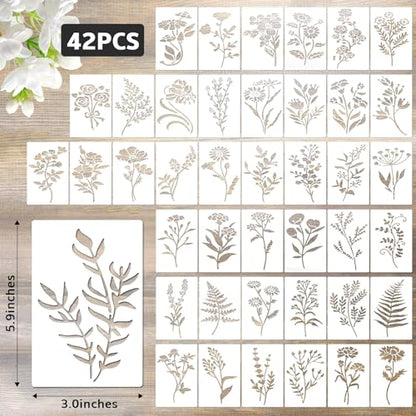 Flower Stencils for Painting Reusable 42PCS Wall Stencil for Crafts Leaf Stencils Templates for DIY Home Decor Art Projects (42 Count)