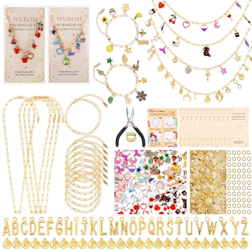 Gold 443PCS Gold Charm Bracelet Necklace Making Kit for Women (443 Count)