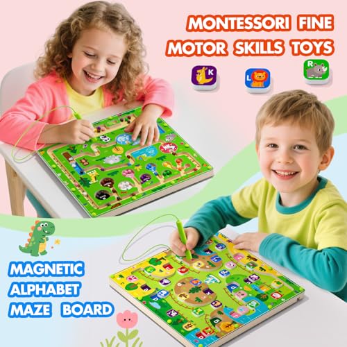 2 in 1 Magnetic Color and Number Maze Magnet Alphabet Counting Double Sided Board Wood Puzzle Fine Motor Skills Montessori Preschool Toys Gifts for Boys and Girls 3