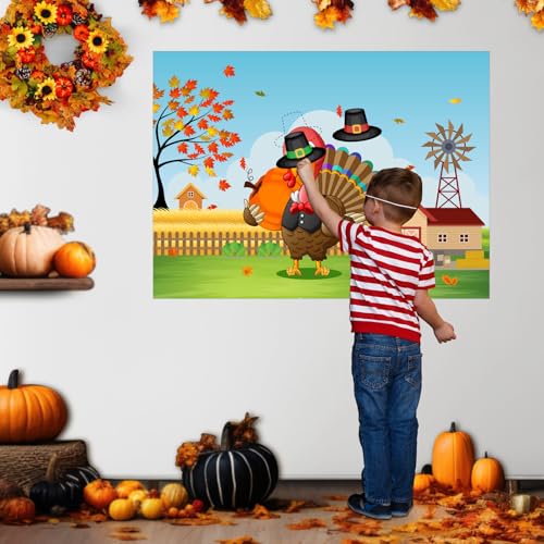 Pin the Hat on Turkey Thanksgiving Pin the Tail Fall Party Games