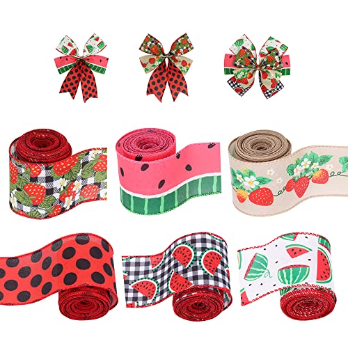 6 Rolls Summer Fruit Wired Edge Ribbon (90 Foot)