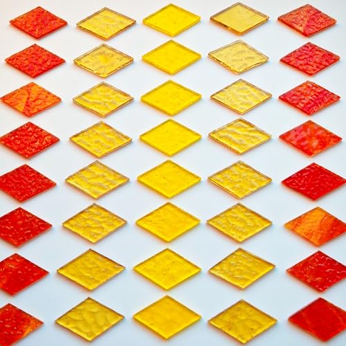 60 Pieces Diamond Shape Yellow Brown Mixed Transparent Stained Glass Tiles (60 Count)