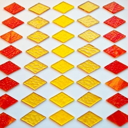 60 Pieces Diamond Shape Yellow Brown Mixed Transparent Stained Glass Tiles (60 Count)
