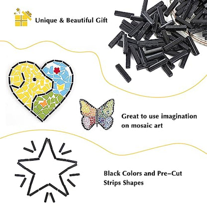 150g Black Strips Glass Mosaic Tiles for Crafts Bulk (5.29 Ounce)