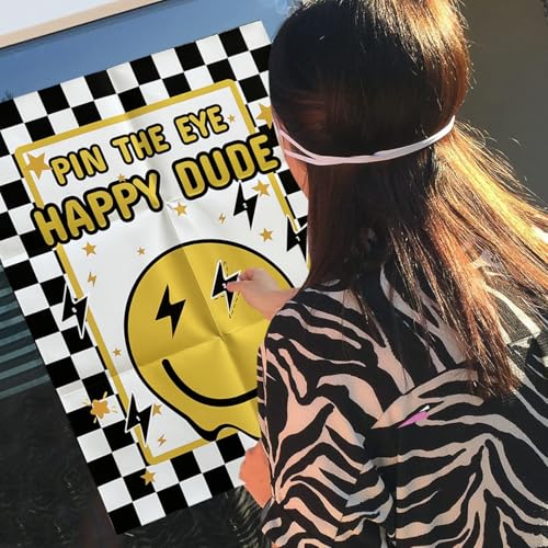ONE Happy Dude Party Games Pin The Eye on The Dude Kid Game for Smiley Face One Cool Dude 1st Birthday Party Decorations Favors Supplies 24 Sticker (33 Count)