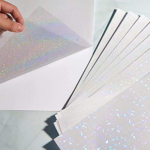 36 Sheets Holographic Sticker Paper A4 Vinyl Holographic Laminate Sheets Self Adhesive Waterproof Transparent Film