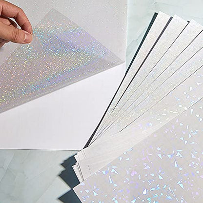 36 Sheets Holographic Sticker Paper A4 Vinyl Holographic Laminate Sheets Self Adhesive Waterproof Transparent Film