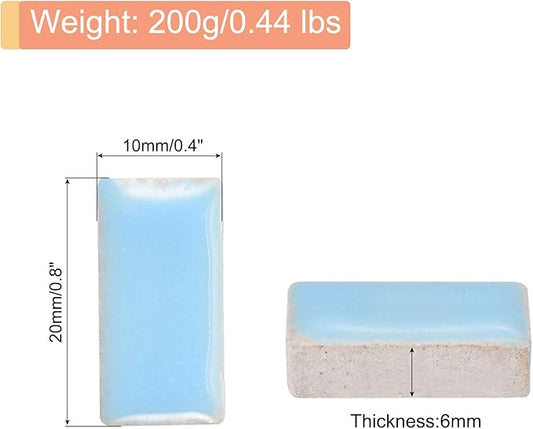 MECCANIXITY 200g Ceramic Mosaic Tiles for Crafts Bulk, Rectangle Light Blue Ceramic Tiles for Mosaic Kits Garden Stepping Stone Cup Mat