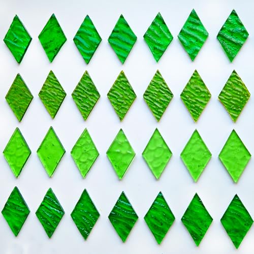 60 Pieces Diamond Green Mixed Transparent Stained Glass Mosaic Tiles (60 Count)