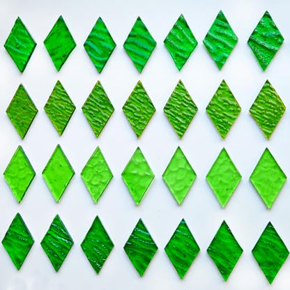 60 Pieces Diamond Green Mixed Transparent Stained Glass Mosaic Tiles (60 Count)