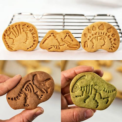 8 Piece 3D Dinosaur Fossil Cookie Cutter and Stamp Set (8 Count)