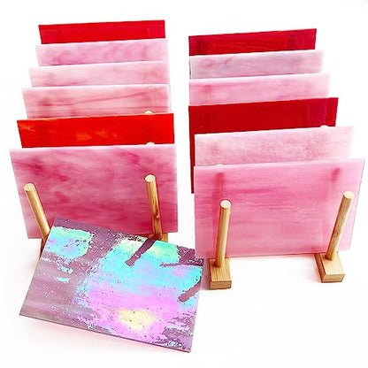 12 Sheets Mixed Red Pink Stained Glass Sheets