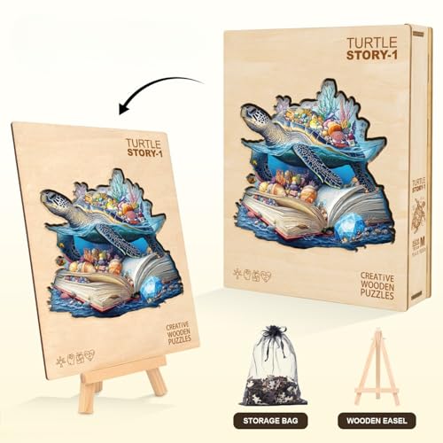 Story Turtle Puzzles Book Coral Seashells Ocean Sea Puzzle Adults Gifts for Women Men Wooden 90 Pieces 8.5 * 7.8in
