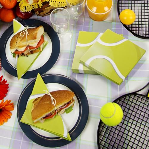 48 Pieces Tennis Paper Napkins Disposable Tennis Party Napkins Tennis Ball Sports Napkins Tennis Cocktail Dinner Napkin Set 13" x 13" Unfolded Tennis Tableware Napkins for Sports Party Supplies (48 Count)