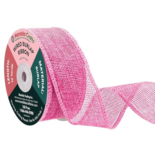 1 1 2 Inch Wide Pink Wired Burlap Ribbon for Crafts