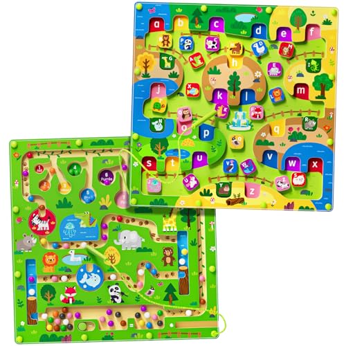 2 in 1 Magnetic Color and Number Maze Magnet Alphabet Counting Double Sided Board Wood Puzzle Fine Motor Skills Montessori Preschool Toys Gifts for Boys and Girls 3