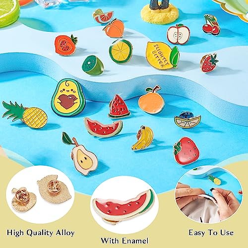 Beadthoven 17pcs Fruits Enamel Brooch Pins Set Cute Cartoon Food Lapel Pins Watermelon Strawberry Orange Lemon Avocado Pins Lapel Badge Button Pins Jewelry for Backpack Cloths Hats Jacket Decoration (17 Count)