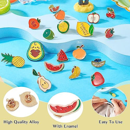 Beadthoven 17pcs Fruits Enamel Brooch Pins Set Cute Cartoon Food Lapel Pins Watermelon Strawberry Orange Lemon Avocado Pins Lapel Badge Button Pins Jewelry for Backpack Cloths Hats Jacket Decoration (17 Count)