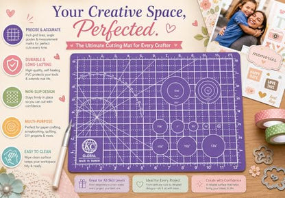 A4 (13"x9") Professional Grade Self-Healing Double-Sided PVC Cutting Mat (Purple) - Odor-Free, Eco-Friendly, Non-Slip, Premium Desk Mat for DIY, Crafting, Model Building and Art Projects